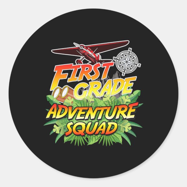 Sticker Rond Escouade d'aventure de première année - Enseignant (Devant)