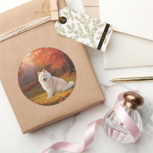 Sticker Rond Eskimo américain en automne Leaves automne inspiré