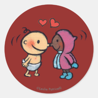 Sticker Rond Eskimo Amical Nez Baisers Enfants