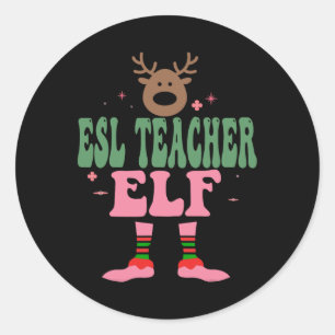 Sticker Rond Esl Enseignant Elf Xmas Matching Family Group Chri