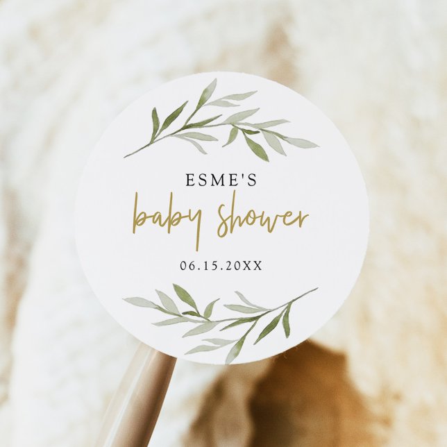 Sticker Rond ESME Bohemian Green & Gold Baby shower (Créateur téléchargé)