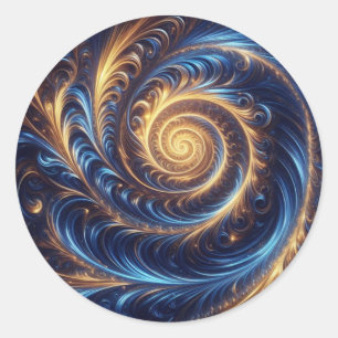 Sticker Rond Espace Abstrait moderne Royal Blue et Gold Swirls
