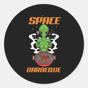 Sticker Rond Espace amusant Barbecue Alien Grill Chef Bbq