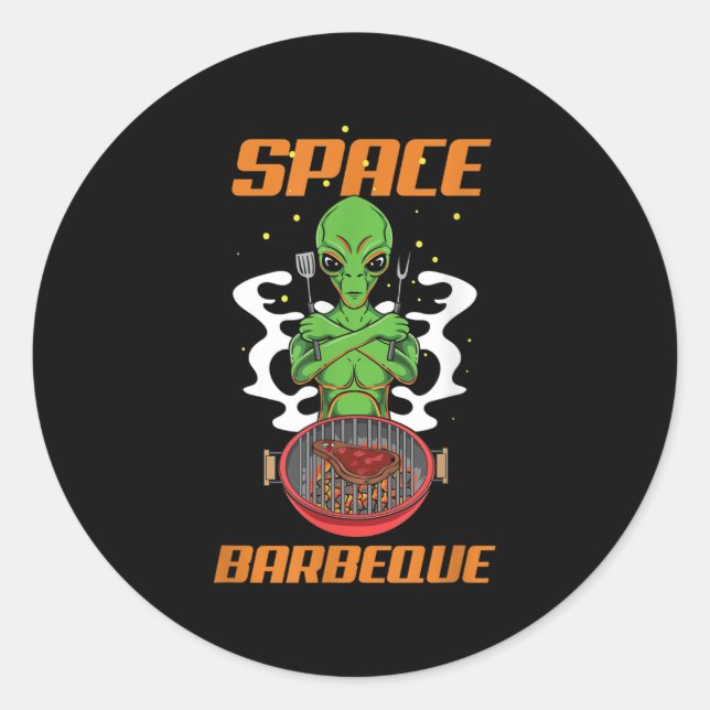 Sticker Rond Espace amusant Barbecue Alien Grill Chef Bbq (Devant)