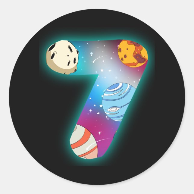 Sticker Rond ESPACE ANNIVERSAIRE 7 7e anniversaire garçon 7 ans (Devant)