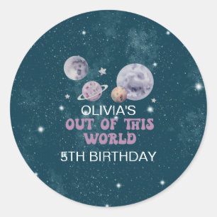 Sticker Rond Espace Anniversaire Planètes Hors de ce Monde