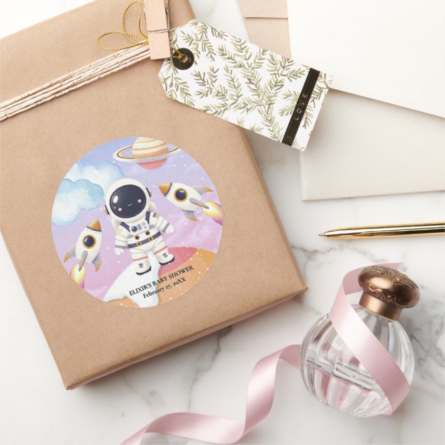 Sticker Rond Espace aquarelle Baby shower Little Explorer (Cadeaux)