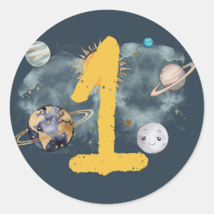 Sticker Rond Espace Extérieur Anniversaire Galaxie Soleil Lune 