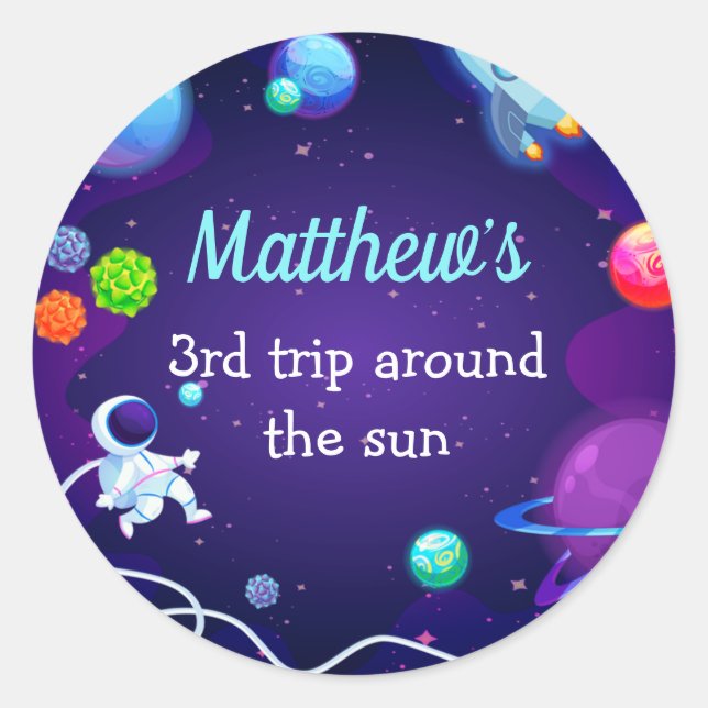 Sticker Rond Espace extra-atmosphérique 3e anniversaire planète (Devant)