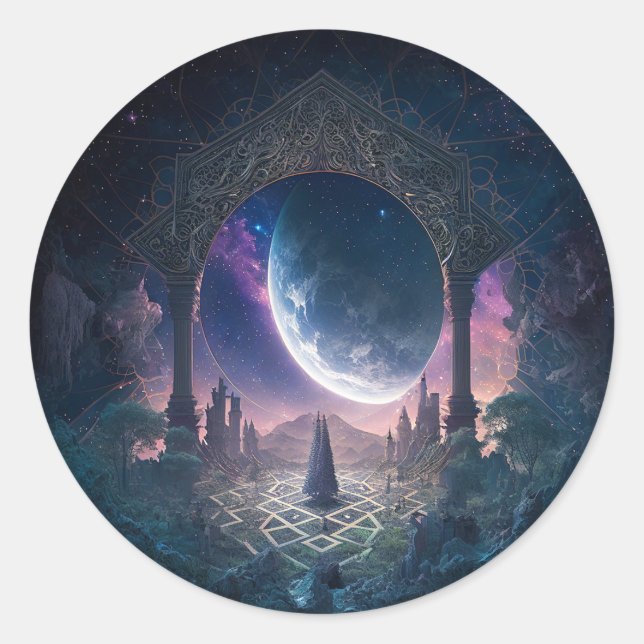 Sticker Rond Espace extra-atmosphérique Imaginaire surréaliste (Devant)