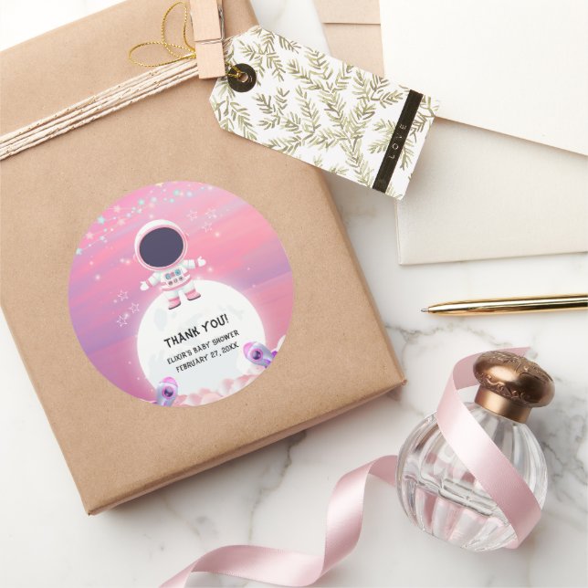 Sticker Rond Espace extra-atmosphérique rose Petit explorateur  (Cadeaux)