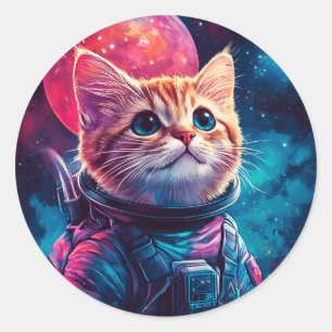 Sticker Rond Espace rose astronaute