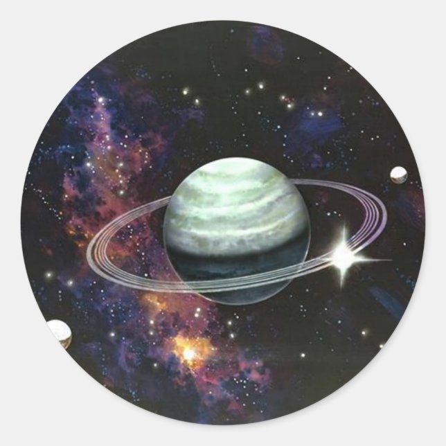 Sticker Rond Espace, Saturne Anneaux & Lunes (Devant)