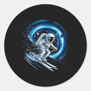Sticker Rond Espace ski sport d'hiver skieur drôle ski astronau
