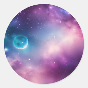 Sticker Rond Espace Vibrant Galaxie Bleue Et Violette