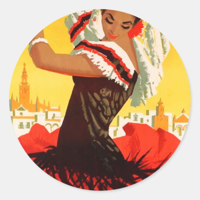 Sticker Rond Espagne 1959 Séville April Fair Poster (Devant)