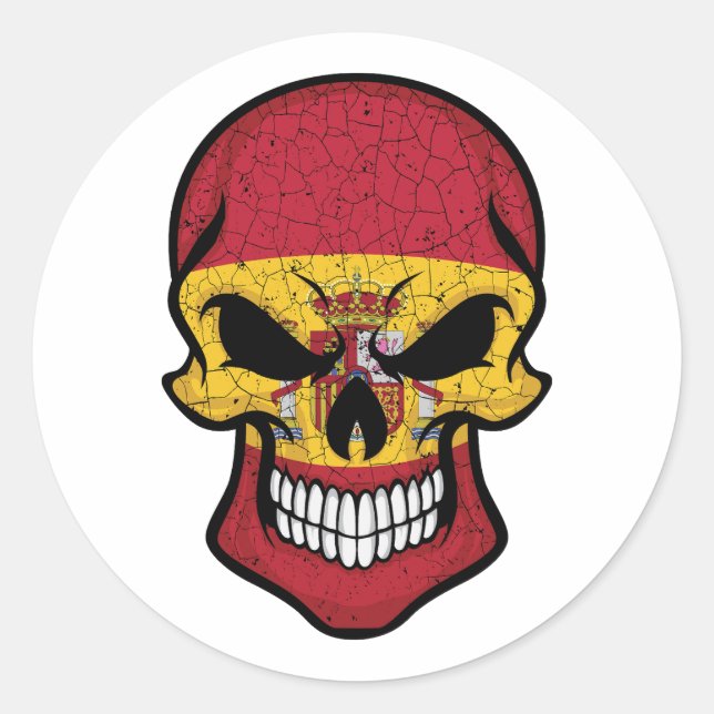 Sticker Rond Espagne Drapeau crâne souriant (Devant)