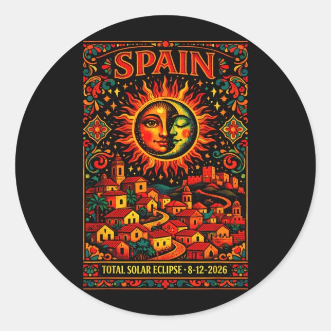 Sticker Rond Espagne Éclipse Totale de Soleil Totalité 2026 Art (Devant)