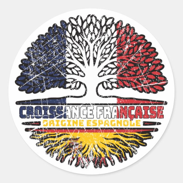 Sticker Rond Espagne Espagne France Arbre Drapeau (Devant)