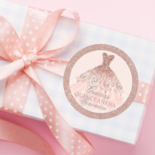 Sticker Rond Espagnol Quinceañera Mis Quince Rose Merci