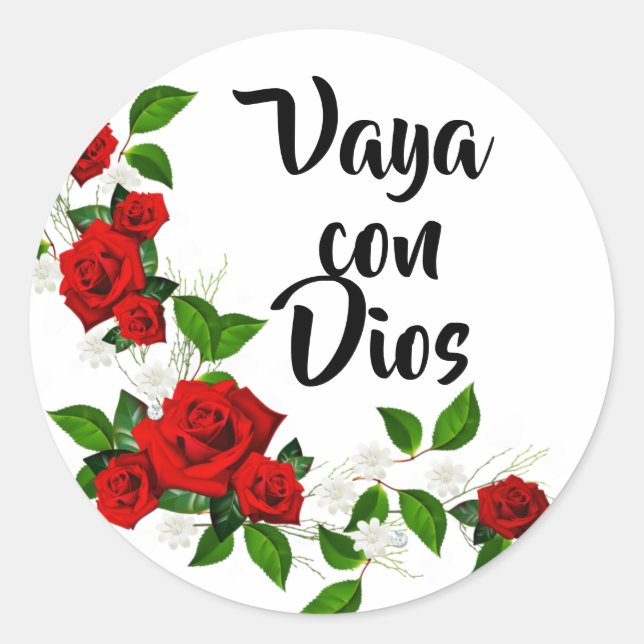 Sticker Rond Espagnol Vaya Con Dios Red Roses Go with God (Devant)