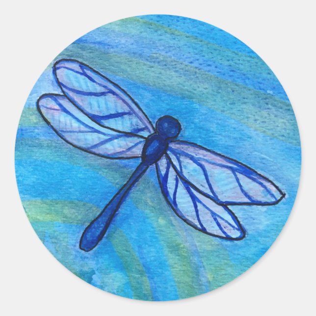 Sticker Rond Espérance Blue Dragonfly Spirit Aquarelle (Devant)