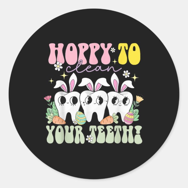 Sticker Rond Espérons Nettoyer Vos Dents Jour De Pâques Dentair (Devant)