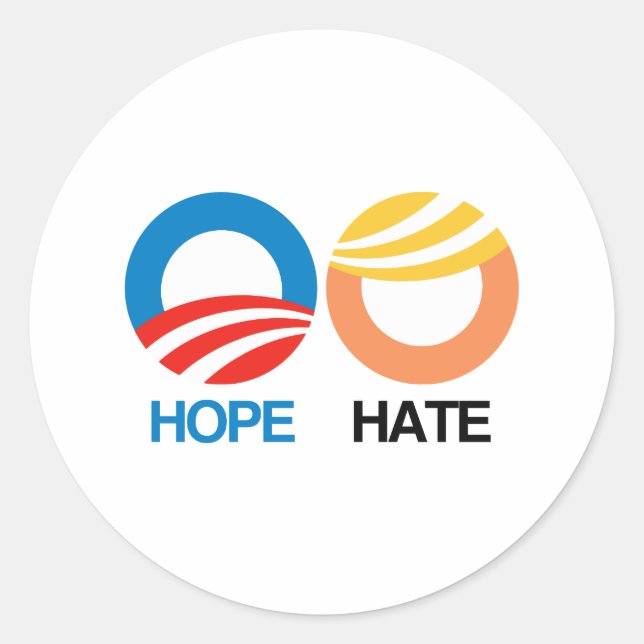 Sticker Rond ESPOIR (Obama) contre la HAINE (atout) (Devant)