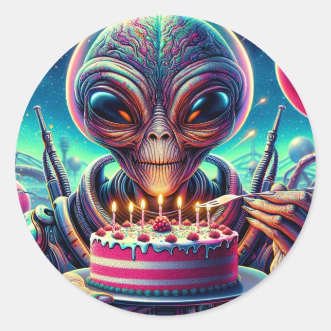 Sticker Rond Espoir que votre anniversaire soit hors de ce mond (Devant)