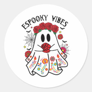 Sticker Rond Espooky Vibes Halloween Ghost Mexicain Concha Spoo