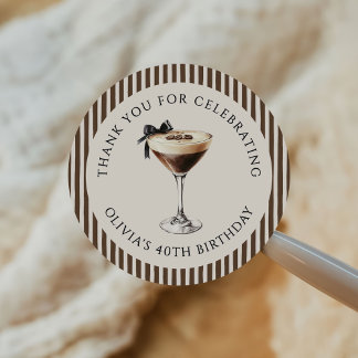 Sticker Rond Espresso Martini Birthday Party Thank You