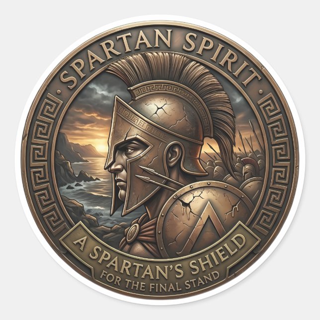 Sticker Rond Esprit de Sparte : Le Bouclier du Guerrier - "Pour (Devant)