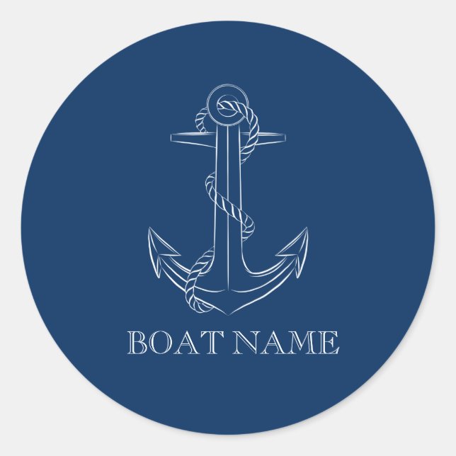 Sticker Rond Esprit Nautione Ancre Bleu Marine (Devant)