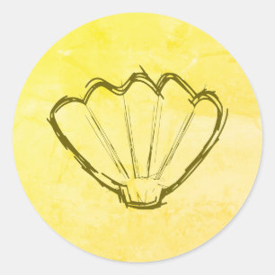 Sticker Rond Esquisse De Coquillages Sur Papier Ancien