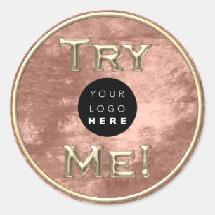 Sticker Rond Essayez-moi le logo Gold Tester, exemple de Rose d