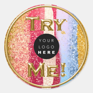 Sticker Rond Essayez-moi Logo Gold Tester Exemple de Parties sc