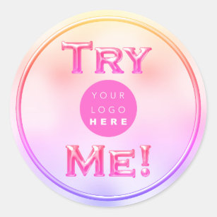Sticker Rond Essayez-moi Logo Tester Exemple Holographe Pink Pa