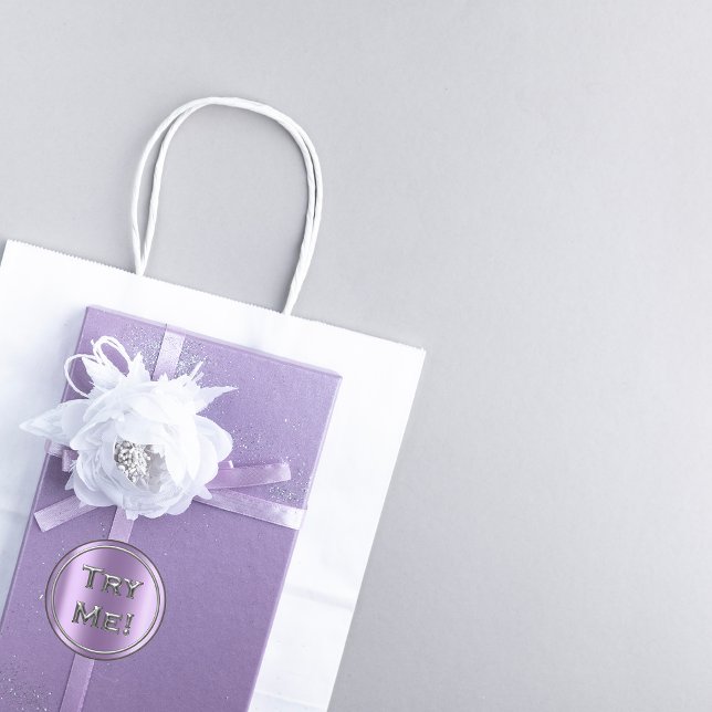 Sticker Rond Essayez-moi Silver Lavender Tester Exemple Contene (Try Me Silver Lavender Tester Sample Container Classic Round Sticker)