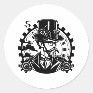Sticker Rond Essence de Steampunk en noir et blanc