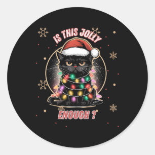 Sticker Rond Est-Ce Que Ce Jolly Assez Chat Noir Joyeux Noël Li