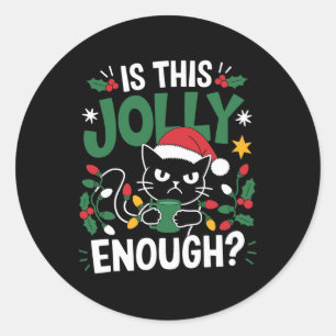 Sticker Rond Est-Ce Que Ce Jolly Assez Chat Noir Joyeux Noël Tr