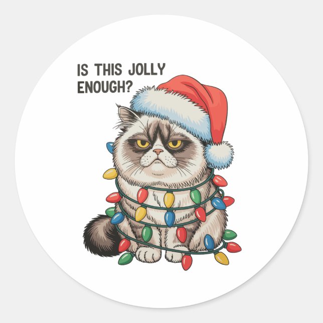Sticker Rond Est-ce que ces lumières de Noël de Grumpy Cat sont (Devant)
