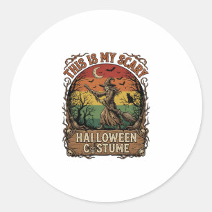 Sticker Rond Est Costume d'Halloween Sorcière Broom Chat Effray