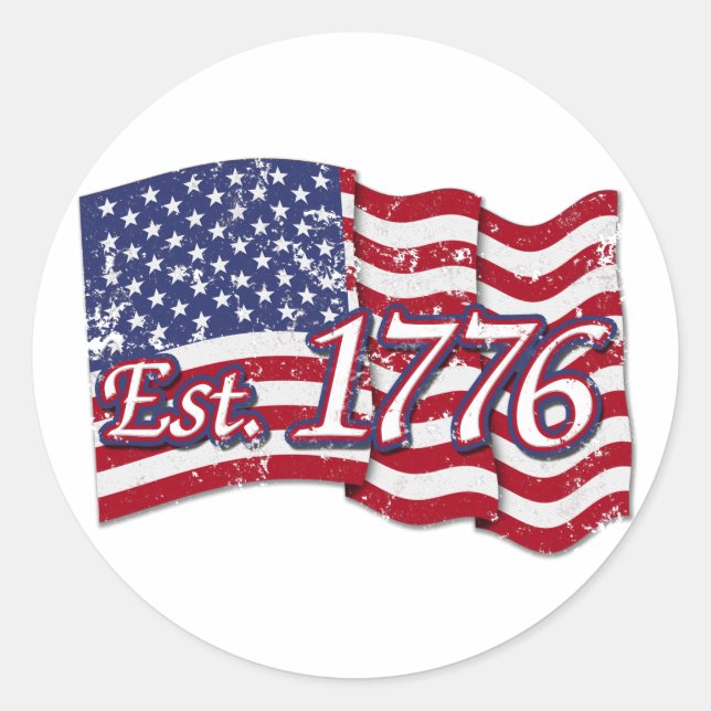 Sticker Rond Est. Drapeau américain 1776 - en détresse (Devant)