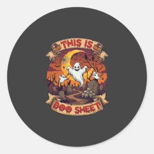 Sticker Rond Est Feuille Boo Halloween Fantôme Cimetière Citrou