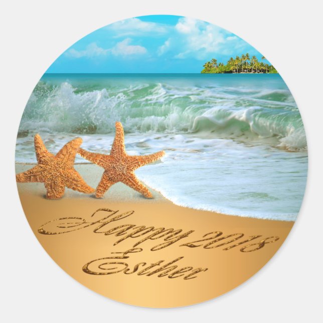 Sticker Rond Esther Starfish Couple ASK 4 NOMS MIS DANS LE SABL (Devant)