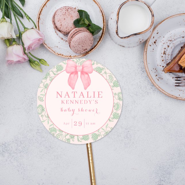 Sticker Rond Esthétique Coquette Rose Pâle Vert Sauge Bébé Fill (Créateur téléchargé)