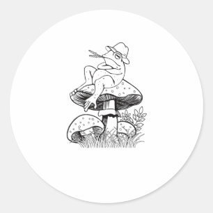 Sticker Rond Esthétique Cottagecore Grenouille Sur Un Champigno