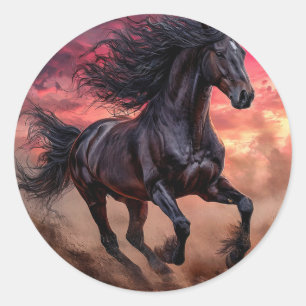 Sticker Rond esthétique de cheval noir