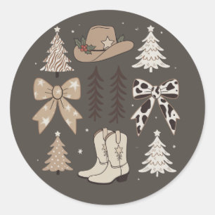 Sticker Rond Esthétique de rodéo de Noël de cow-boy occidental